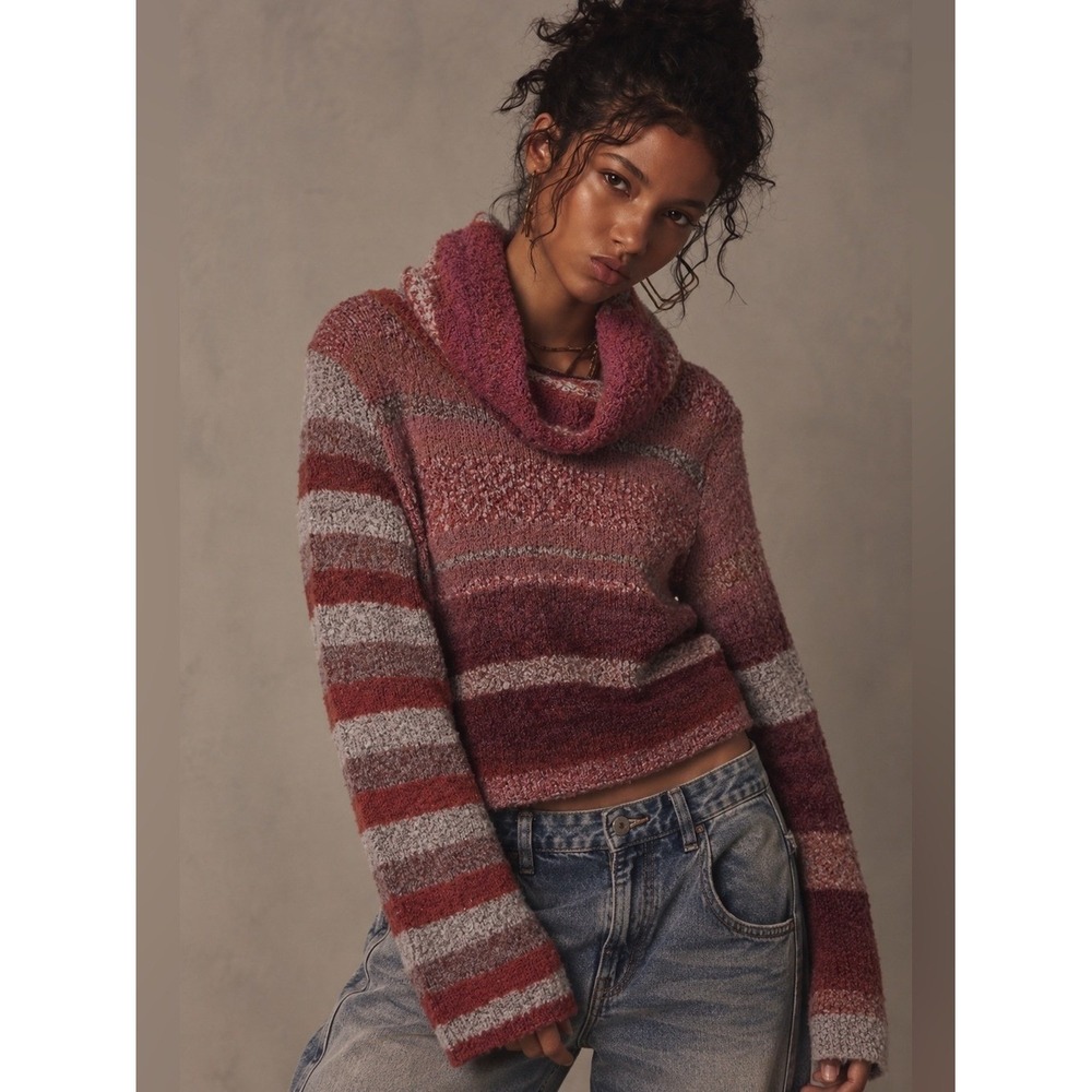 Free People Women Cowl Neck Sweater Large Bohemian Retro Hippie Indie Whimsogoth